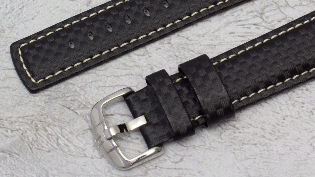 Ремешок для часов HIRSCH Carbon чёрный с белым швом