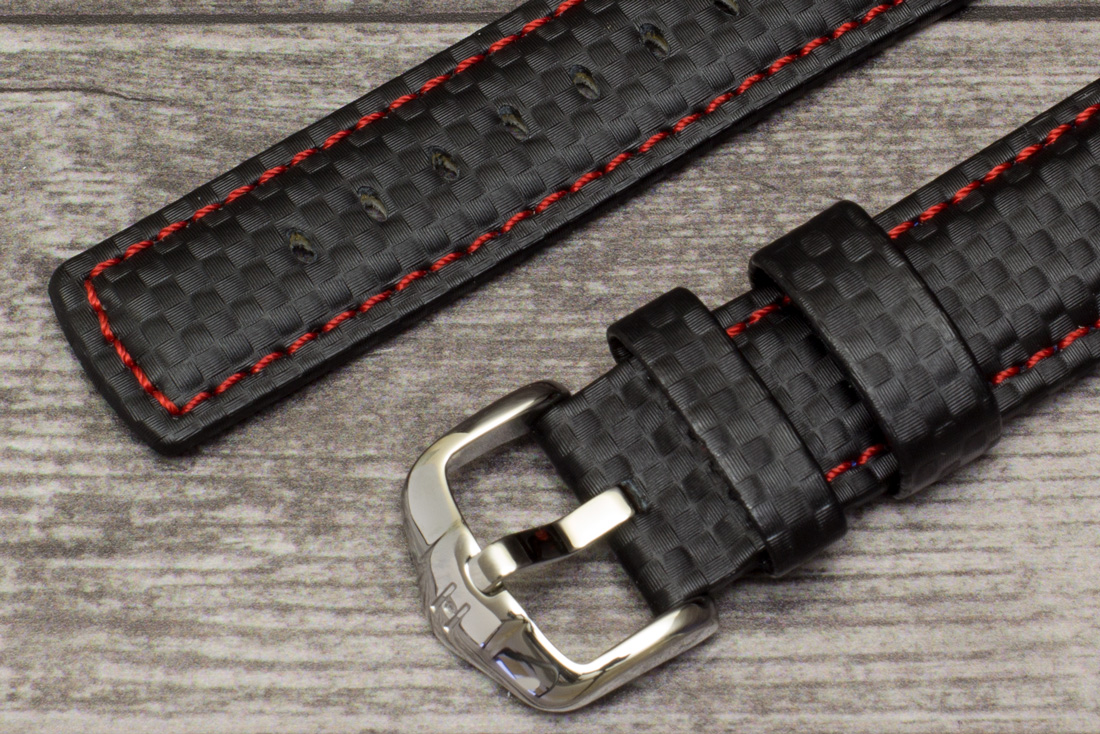Ремешок для часов HIRSCH Carbon чёрный с красным швом